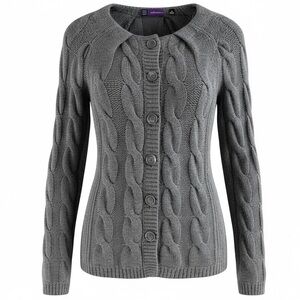 Saks Fifth Avenue 100% Cashmere Cable Knit Cardigan Gray Med